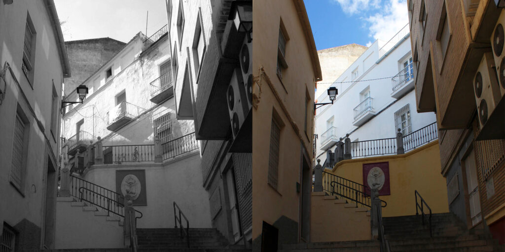 Antes y después del entorno urbano en Loja: escalinata del casco histórico y su transformación.